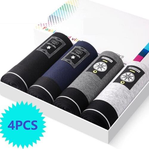 4PCS/Lot Cotton Men Underwear Boxers Panties Comfortable Sexy Solid Cuecas Trunks Mens Underpants Shorts Men Boxer Male Panties