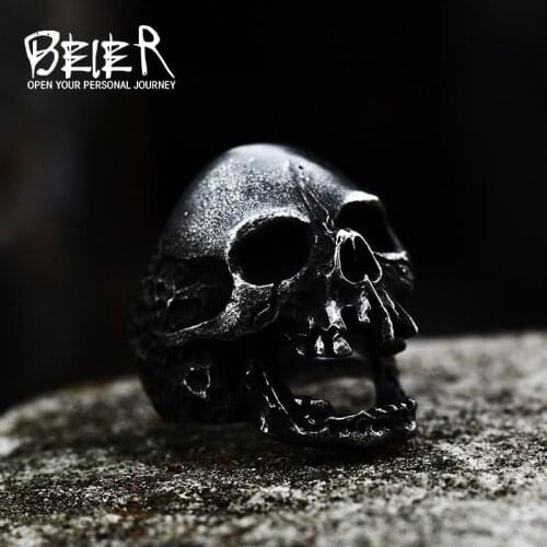 Beier new store 316L Stainless Steel ring high quality skull punk Biker ring for men fashion jewelry LLBR8-382R