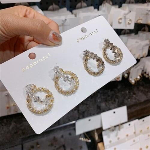 MWsonya New Design Fashion Pearl Double Circle Hoop Earrings for Women Trendy C Shaped Crystal Boucle D'oreille Party Jewelry