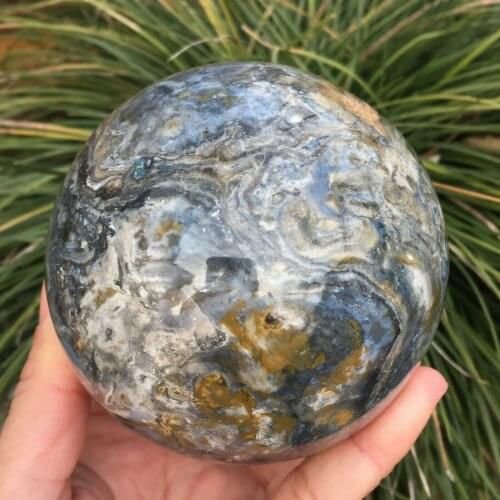 Natural Ocean Jasper Sphere Polishend Quartz Crystal Ball Reiki (The orb contains crystal caves)800-850g