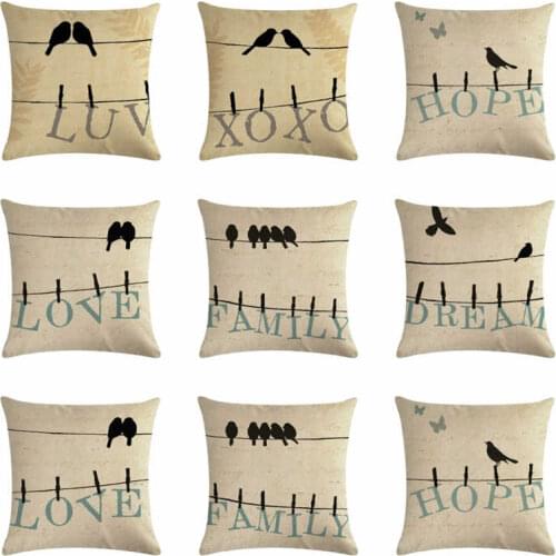 Love Bird Word Cotton Linen Throw Pillow Case Cushion Cover Home Decor 18"