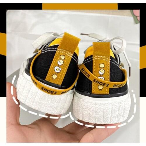 New Arrival Womens Canvas Shoes Low Cut Light Mouth Printing Egg Pattern Females Casual Shoes Crossover Strap Lady' s Shoes