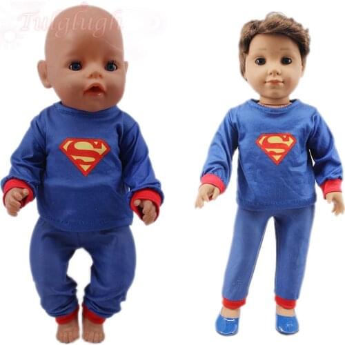 2 Piece Pajamas Superheros Doll Clothes For 43Cm New Born Baby&18Inch American Doll Girls&New Logan Boy Baby Clothes