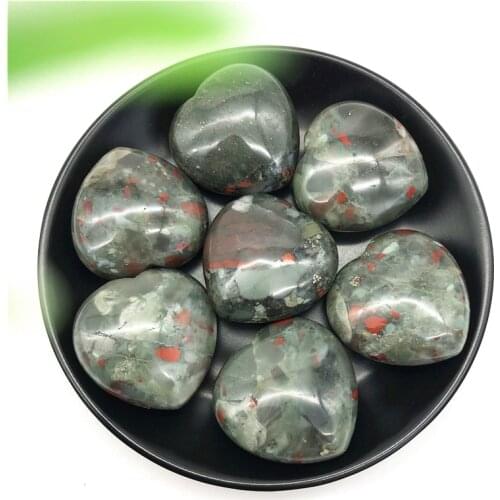 1PC Natural African BloodStone Heart Crystal Polished Stone Healing Decoration Gift Natural Stones and Minerals