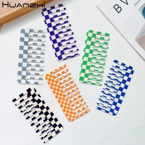 HUANZHI 2021 New Colorful Checkerboard Acetate Hair Comb Wide Hair Brush Hair Washing Comb for Women Girls Make Up Tools
