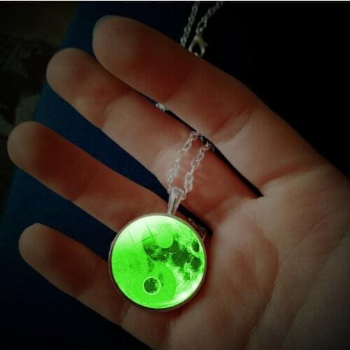Sun and Moon Yin Yang Tai Chi Pendant Necklace Luminous Necklace Night Light Chain Charm Jewelry for Men Women Gift