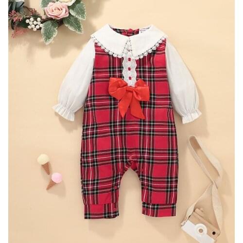 Top and Top Cute Baby Girls Clothes Autumn Winter 2020 Fashion Long Sleeve White Tshirt Tops+Plaid Overalls Casual Outfits