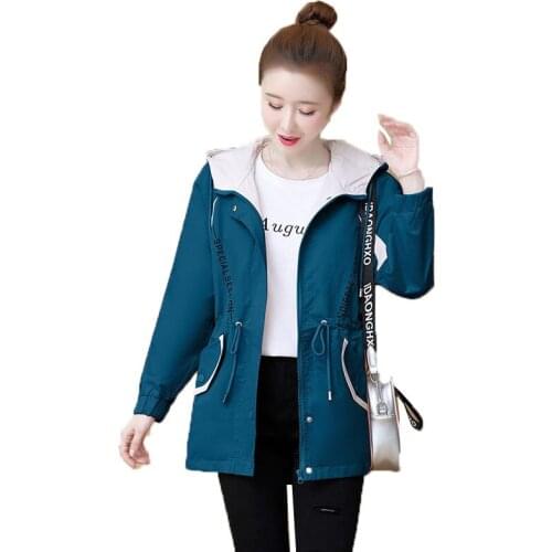 NEW Spring Autumn Womens Trench Coat Casual Mid-Length Hooded Coat Female Outerwear Windbreaker Workwear Baseball Uniform W652