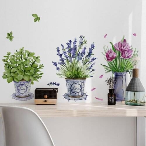 Plant Potted Flowers Decoration Wall Stickers Background Wall Living Room Bedroom Creative Wall Decal Decoration