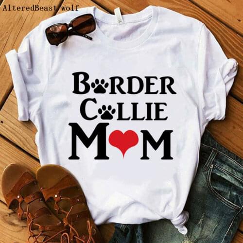 Women T Shirt 2021 Women Border Collie letter print cute tshirt white tops female short sleeve clothes border collie shirt