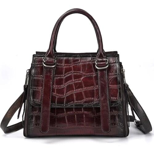 Crocodile pattern Genuine leather womens bag first layer cowhide retro Ladies totes handbag shoulder bag casual messenger bag