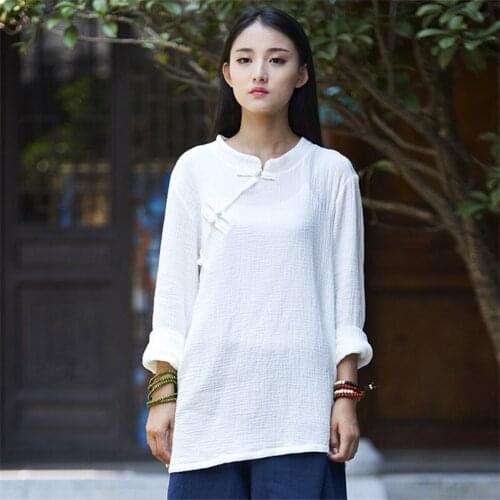 Plus size women autumn cotton linen tops lady loose blouse Chinese Style oversize lady solid blouse hotsell tops M-6XL