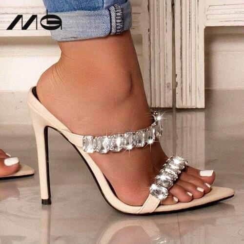 Women Sandals Heels Woman Slides Ladies Summer Shoes Sexy High Heels Luxury Crystal Rhinestone Heels Women Casual Beach Slipper