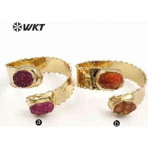 WT-B435 WKT Fashion natural double stone bangle oval shape colorful stone adjustable women bangle jewelry 2018 new arrival