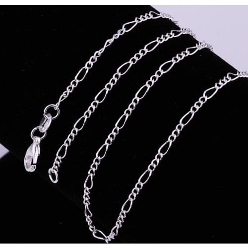 1PCS 16-30 Inch Silver Plated 925 Stamp 2MM Figaro Chain Fashion With Chain Necklace Jewelry DIY pendant accessory chain