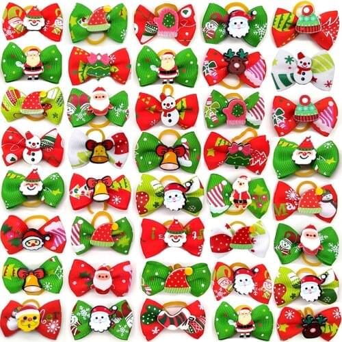 10 Pcs Christmas Dog Hair Bows Dog Topknot Multicoloured Bows Pet Puppy Hair Bows Bright Flower Peals Pet Grooming Products