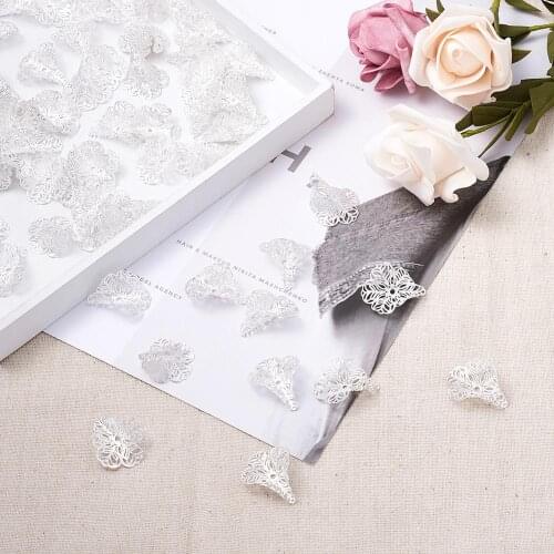 100pcs Silver Color Flower Filigree Bead Caps Jewelry Findings about 24mm wide, 29mm wide, hole: 1.2mm