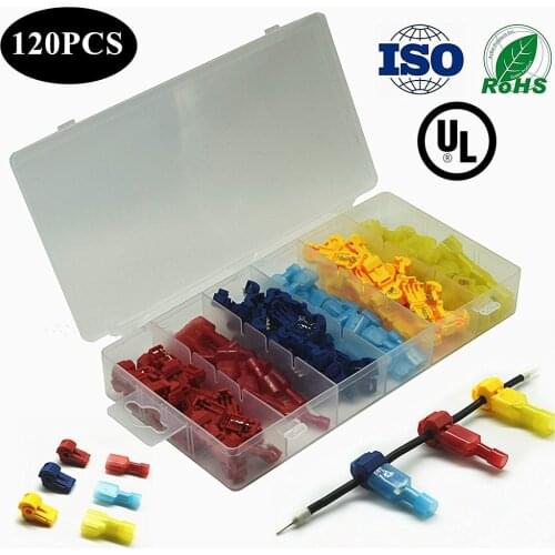 120pcs T-Tap Wire Connectors, Self-Stripping Quick Splice Electrical Wire Taps, Insulated Male Quick Disconnect Spade Terminals