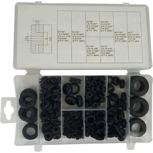 180 Pcs Round Rubber Grommet Assortment Set: Electrical Conductor Gasket Ring Tool for Cables, Plugs & Wires