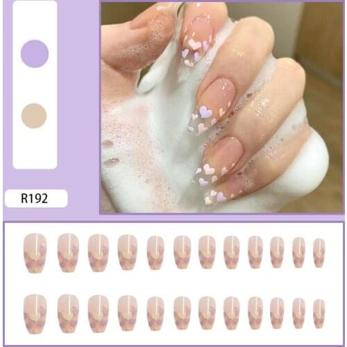24pcs Love Heart Shaped Nail Patch Glue Type Fashion Manicure Patch False Nails Save Time Gifts for Girls SK88