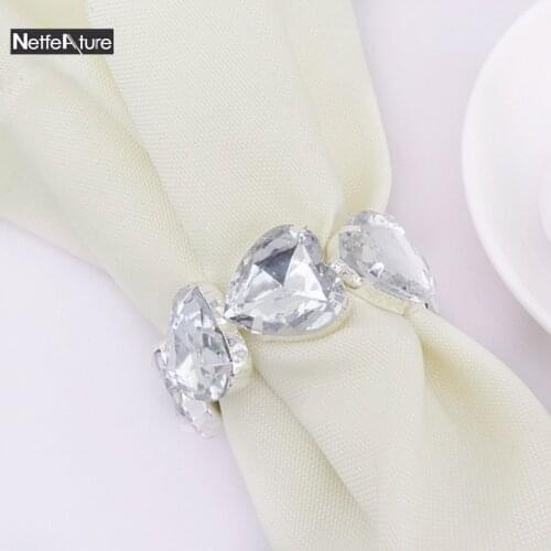 6Pcs/lot Metal Rhinestone Wrap Napkin Ring Gold/Silver Napkin Buckle Hotel Wedding Supplies European Style Tableware Decoration