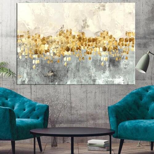 Abstract Golden Tree Rain Flowing Coins Long Banner Canvas Paintings Posters And Print For Living Room Wall Art Mural Home Deco