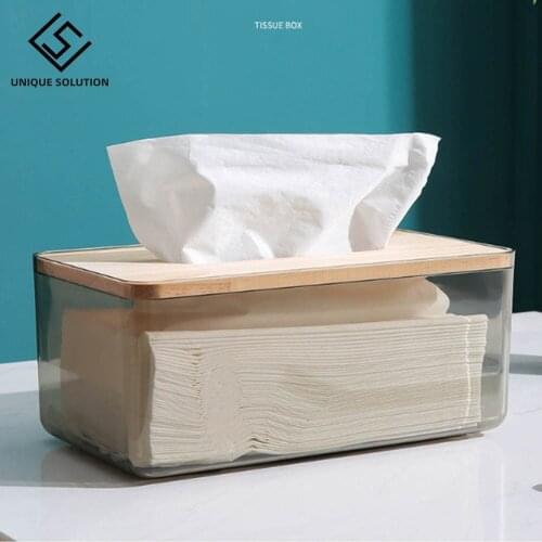 Facial Acrylic Tissue Box, Tissue Holder, Tissue Dispenser with wooden Cover