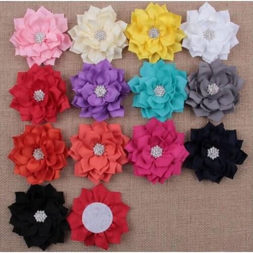 Free Shipping Lotus Flowers with Crystal Snow Button Baby Headband DIY Children Girls Hair Flower Accessories