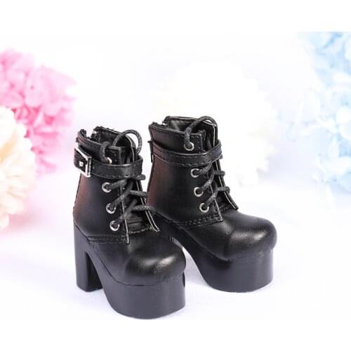 BJD dolls SD dolls 1 / 4 points short boots thick soled high heels shoes black boots lace up shoes doll shoes