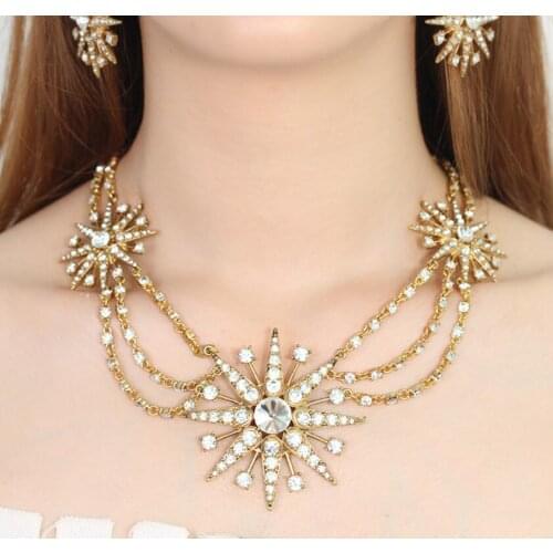 CSxjd Vintage design Luxury jewelry crystal snowflake necklace earrings