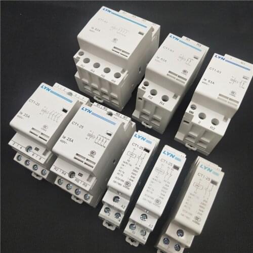 CT1-25 16A 20A 25A 32A 2P 2NO 2P 4P 4NO CT1-63 32A 40A 63A 230v 50/60HZ Din Rail Household AC Contactor