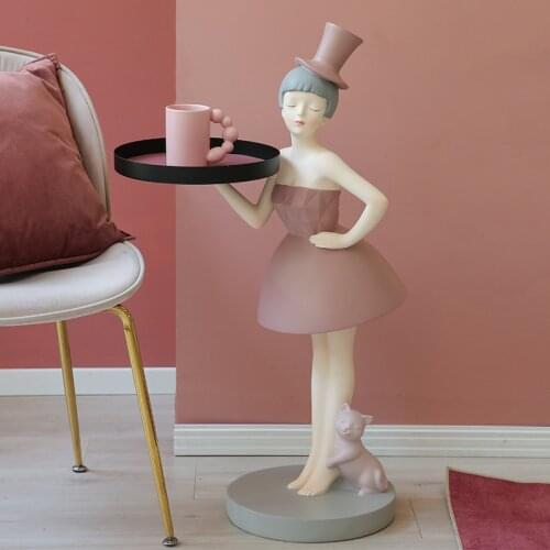 Nordic Style Decorative Statue Resin Sculpture Ornament Interior Figurine Cat Girl Furniture Home Living Room Landing Decoration