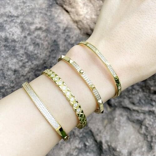 EYIKA Luxury Rivet Bracelets for Women Charm Punk Designer Jewelry Gold Filled Cubic Zirconia Vintage Bangles Female Party Gift