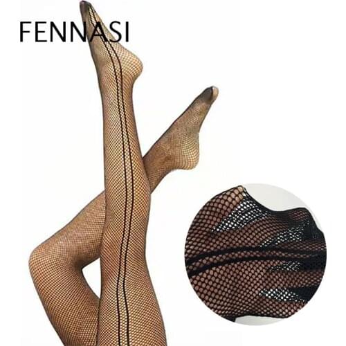 FENNASI Women Sexy Black Erotic Stockings Nylon High Waist Breathable Fishnet Stockings Thin Summer Stripe Stockings Belt
