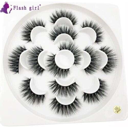 Flash Girl Wholesale W Series High Quality 7pairs 100% Handmade 5D Mink Eyelashes Vendor With Packaging Box for Makeup