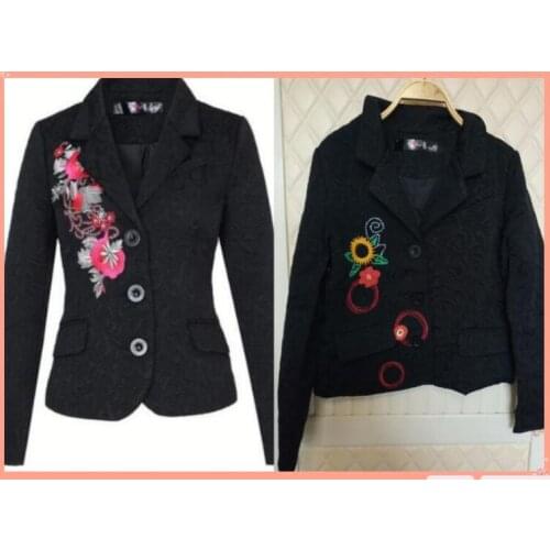 Spanish Desigual New Foreign Trade Black Embrydered Coat Warm Embrydered Coat Women slimming Small Suit 2 design options