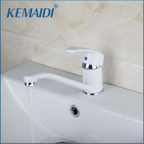 KEMAIDI Kitchen Single Handle Bathroom White Painting Hot And Cold Mixer Tap Solid Brass Basin Faucet Chrome Sink Mixer DS-92276