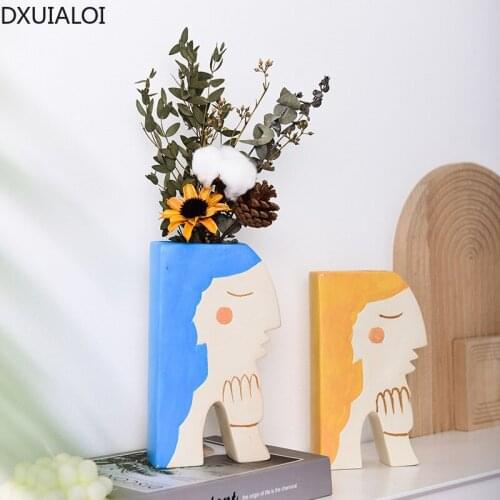 DXUIALOINordic Ceramic Vase Living Room Flower Arrangement Decoration Creative Girl Fresh Desktop Art Decoration Home Decoration