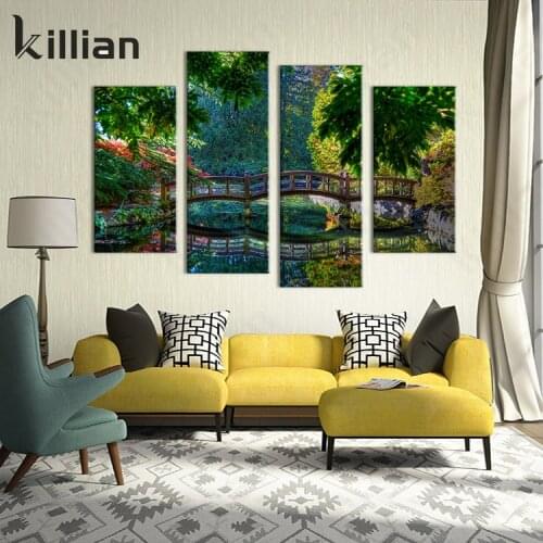 Chinese Pastoral Four Bridge Courtyard Picture Art Print Poster Art Canvas Painting Living Room Home Decoration Wall Painting