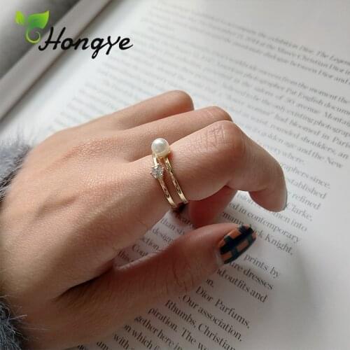 Hongye Simple Design Pearl Rings Adjustable Finger Accessories Brand New Jewelry For Female 925 Silver Engagement Party Birthday