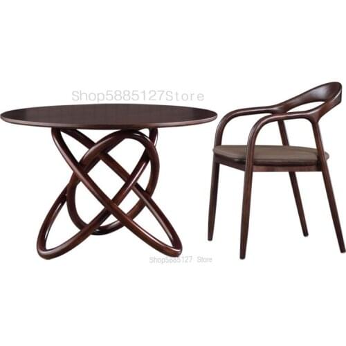 Chinese Chair Creative Nordic Solid Wood Leather Backrest Simple Dining Chair Home Study Circle Chair Kennedy President Chair