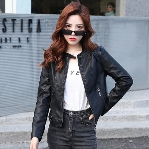 Plus Size Women PU Leather Coat Biker Jacket Faux Leather Jackets Women Black Leather Top Outfits Spring Women Motorcycle Jacket