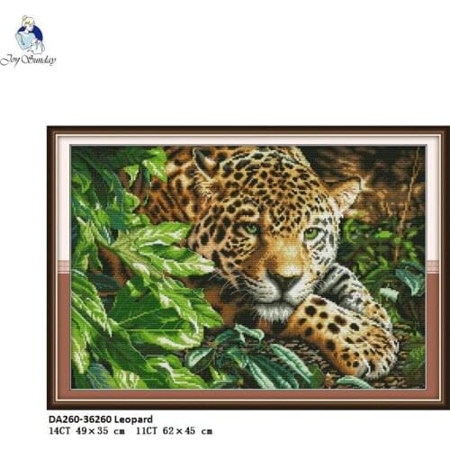 Leopard Animal Painting Embroidery DIY Hand Counted Printed On Canvas DMC 14CT and 11CT Chinese Cross Stitch Needlework Sets