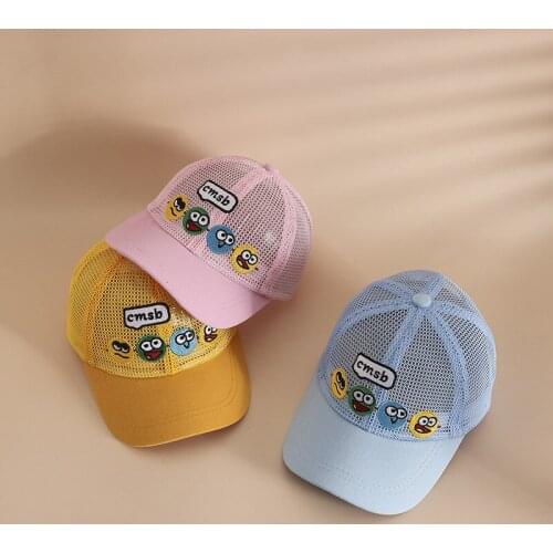 Summer Kids Net Hats New Cartoon Smiling Face Boys Girls Baseball Cap Travel Sunshade Toddler Baby Beach Visors 2-5 Years