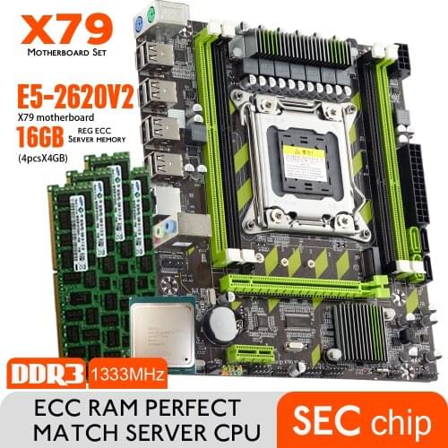 Atermiter X79 X79G Motherboard Mainboard LGA2011 E5 2620 V2 CPU 4x 4GB = 16GB DDR3 RAM 1333Mhz PC3 10600R heatsink USB pc gaming