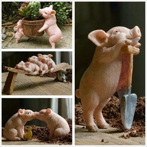 Lovely Piggy Desk Ornaments Mini Pig Gardening Decor Bonsai Miniascape Decoration Articles Potted Landscape Handicraft Gifts