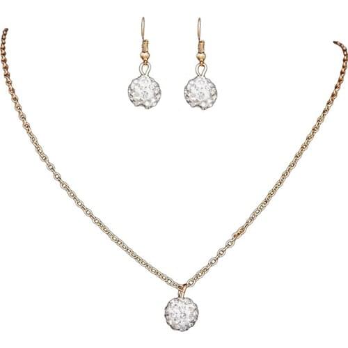 Fashion Women Jewelry Set Popular Ladies Rhinestone Ball Ethnic Style Ear Hook Necklace Pendant Set 4 Colors