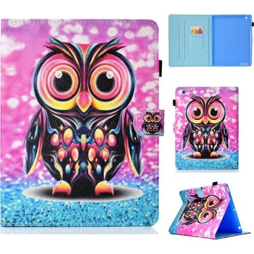 Fashion Pattern Card Slot Case For Apple ipad 2 3 4 Case Cover For iPad 3 Funda Tablet PU Leather Stand Shell Owl Elephant