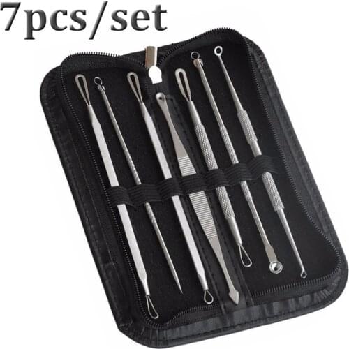 4/7pcs/bag Blackhead Remover Tool Kit Face Skin Care Tools Spot Comedone Acne Needle Clip Pimple Tweezer Blemish Extractor + Bag