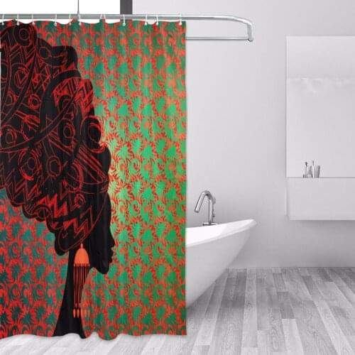 Newest African Woman Shower Curtain Waterproof 100% Polyester Fabric Printing Bath Curtain for Home Bathroom Decor Curtains